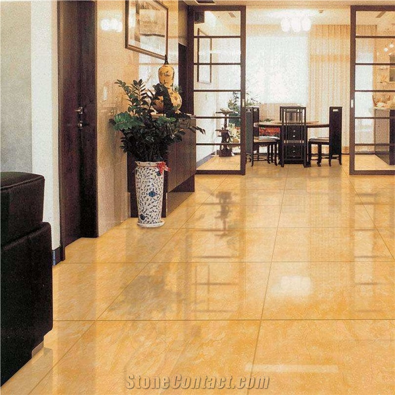 White Marble And Emperor Gold Marble Waterjet Cut Floor Tiles