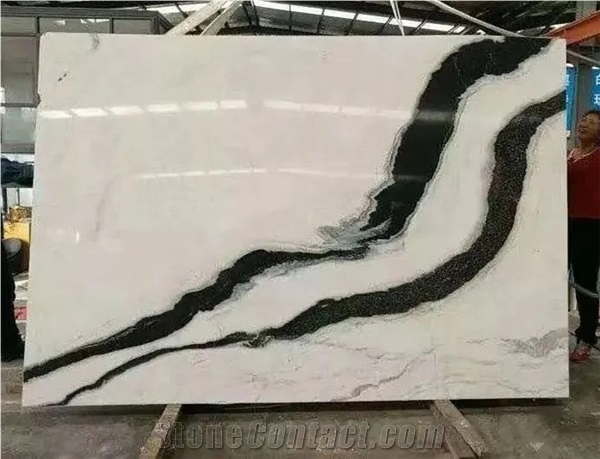 China Panda White Marble Slab Bookmatched Panda White Marble