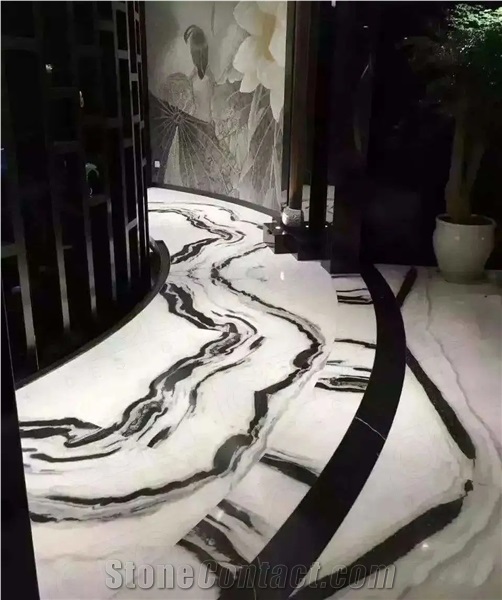China Panda White Marble Slab Bookmatched Panda White Marble
