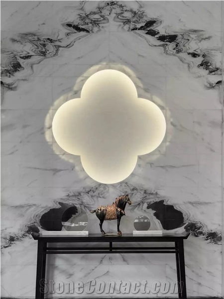 China Panda White Marble Slab Bookmatched Panda White Marble