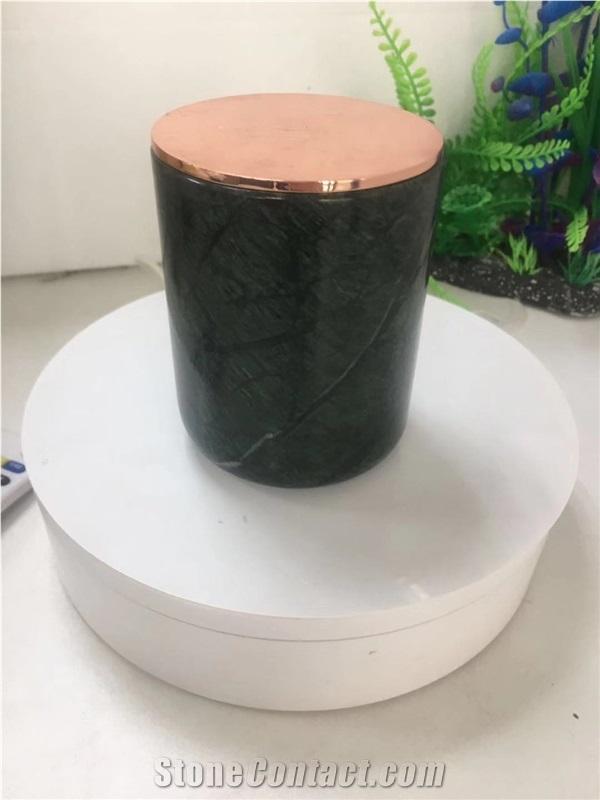 Indian Green Marble Candle Jars With Lid