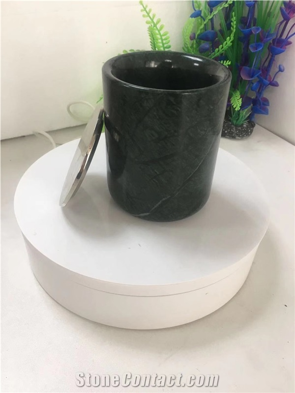Indian Green Marble Candle Jars With Lid
