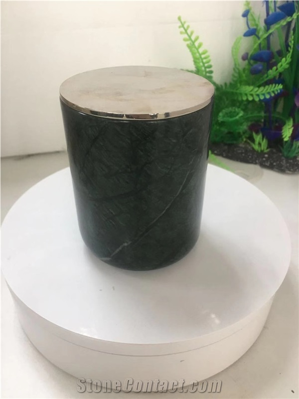 Indian Green Marble Candle Jars With Lid