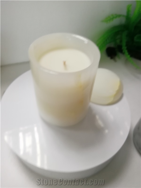 White Onyx Candle Jars With Lid For Home Decoration
