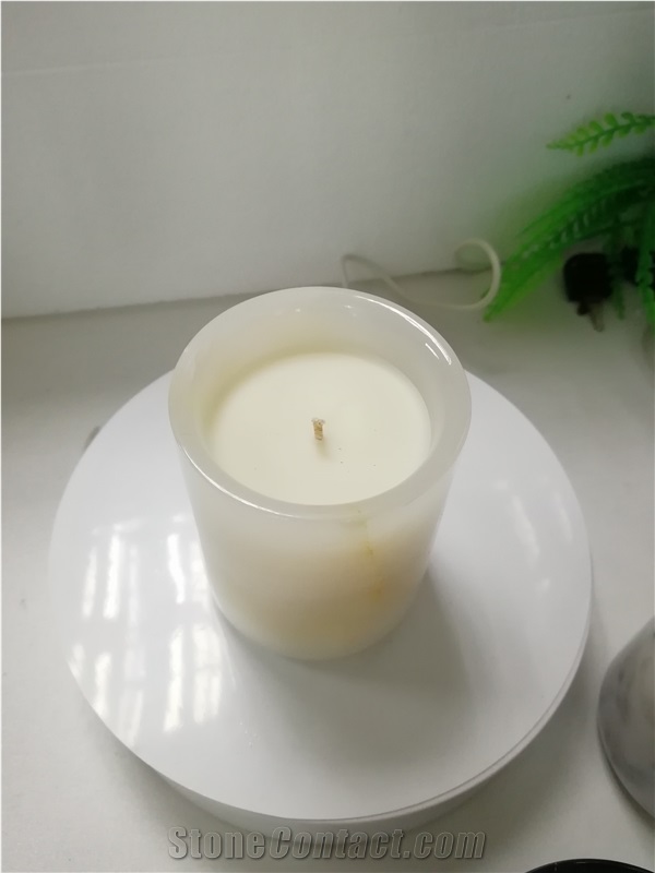 White Onyx Candle Jars With Lid For Home Decoration