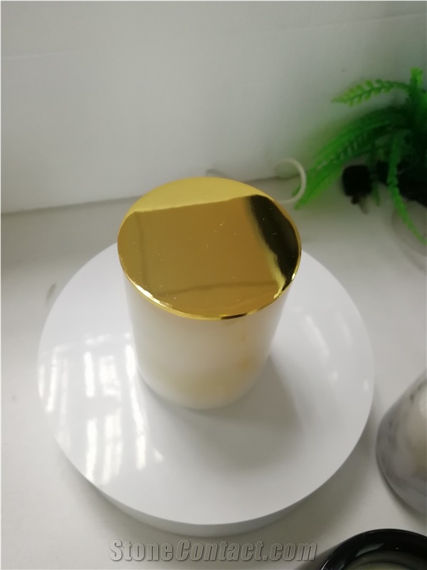 White Onyx Candle Jars With Lid For Home Decoration