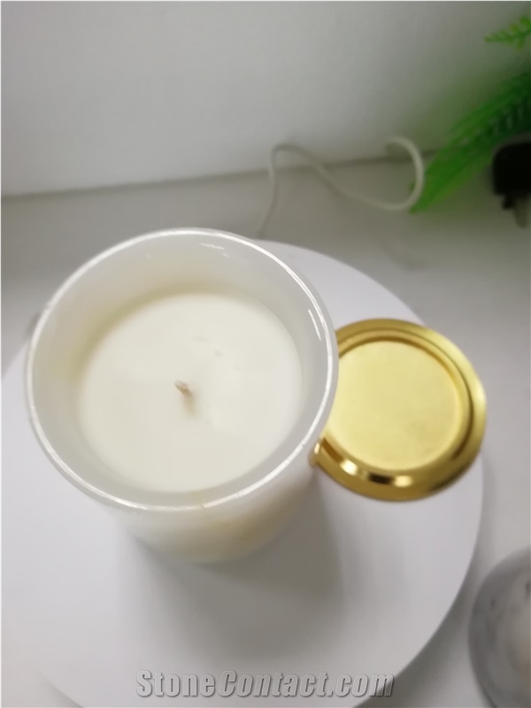 White Onyx Candle Jars With Lid For Home Decoration