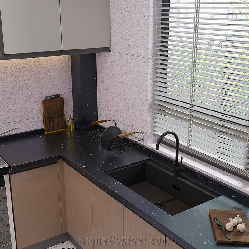 DXW211 Long Stars Black Terrazzo Big Slab Tile