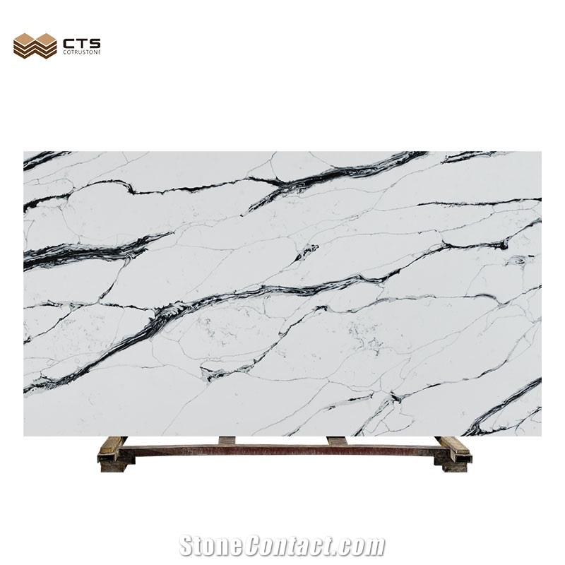 Kitchen Polished Modern Black Veins White Quartz Stone