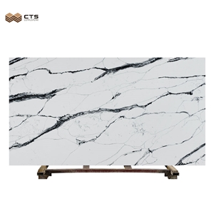 Kitchen Polished Modern Black Veins White Quartz Stone