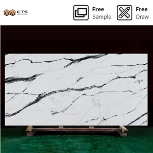 Kitchen Polished Modern Black Veins White Quartz Stone