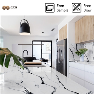 Kitchen Polished Modern Black Veins White Quartz Stone