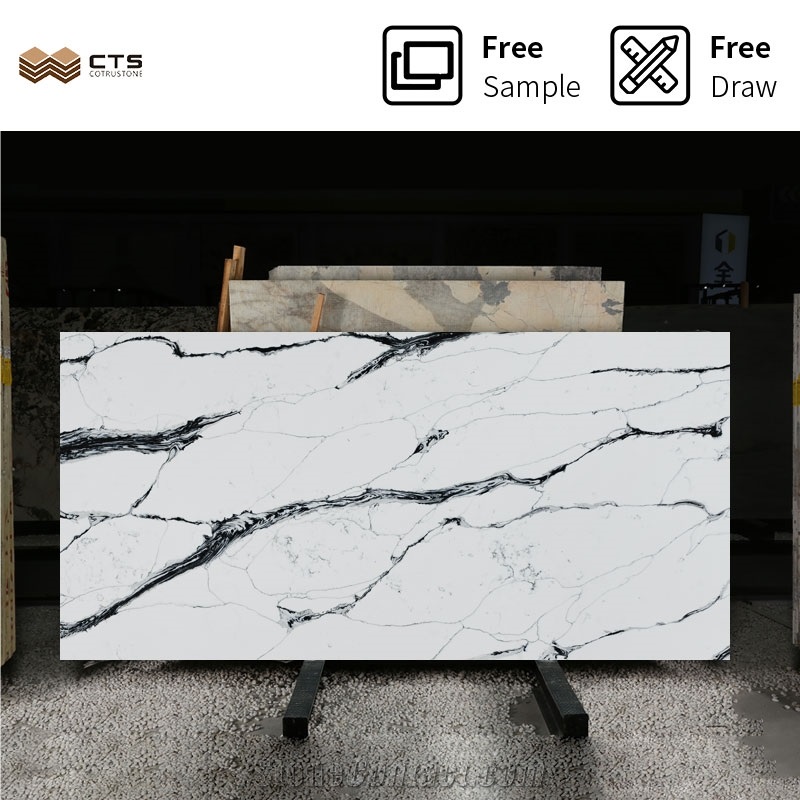 Kitchen Polished Modern Black Veins White Quartz Stone