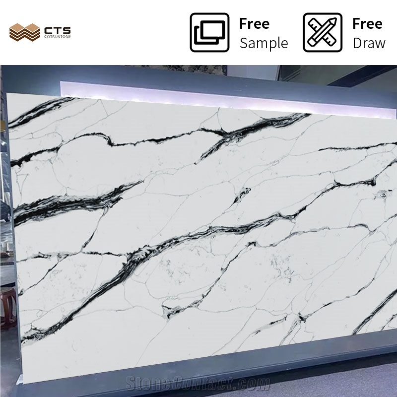 Kitchen Polished Modern Black Veins White Quartz Stone