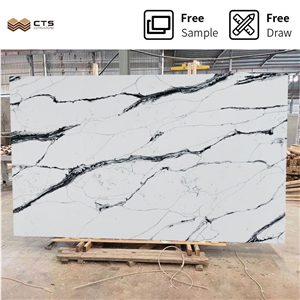 Kitchen Polished Modern Black Veins White Quartz Stone