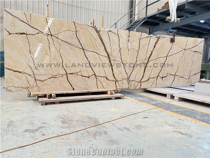 Bookmatched Sofita Beige Marble Slab Tiles