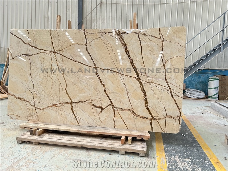 Bookmatched Sofita Beige Marble Slab Tiles