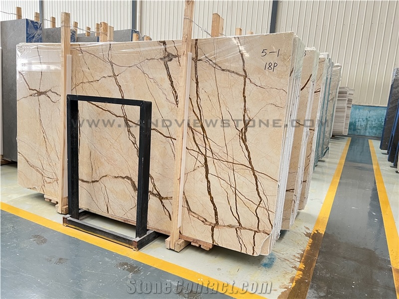 Bookmatched Sofita Beige Marble Slab Tiles
