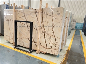 Bookmatched Sofita Beige Marble Slab Tiles