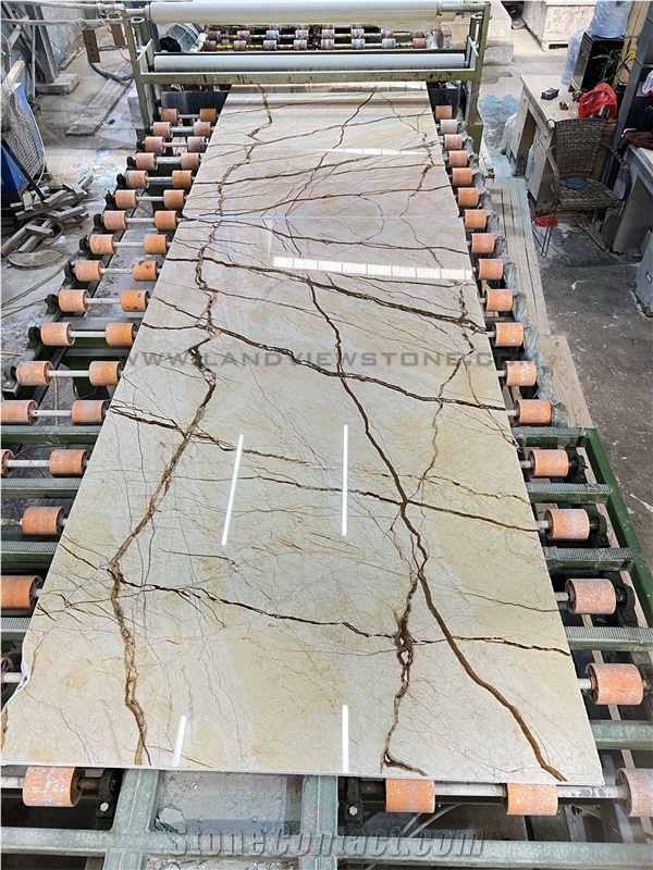 Bookmatched Sofita Beige Marble Slab Tiles