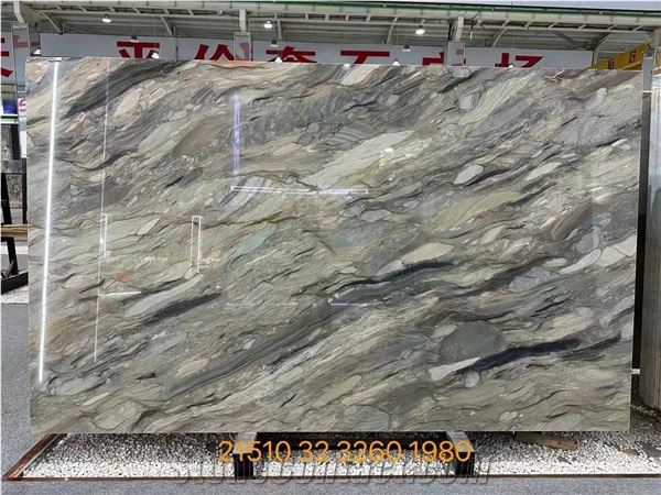 Brazil Silk Road Quartzite Green Fusion Wow Golden Slab