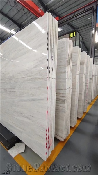 China Eurasian White Wooden Grain Marble Big Polished Slab