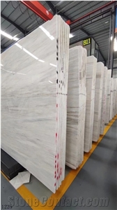 China Eurasian White Wooden Grain Marble Big Polished Slab