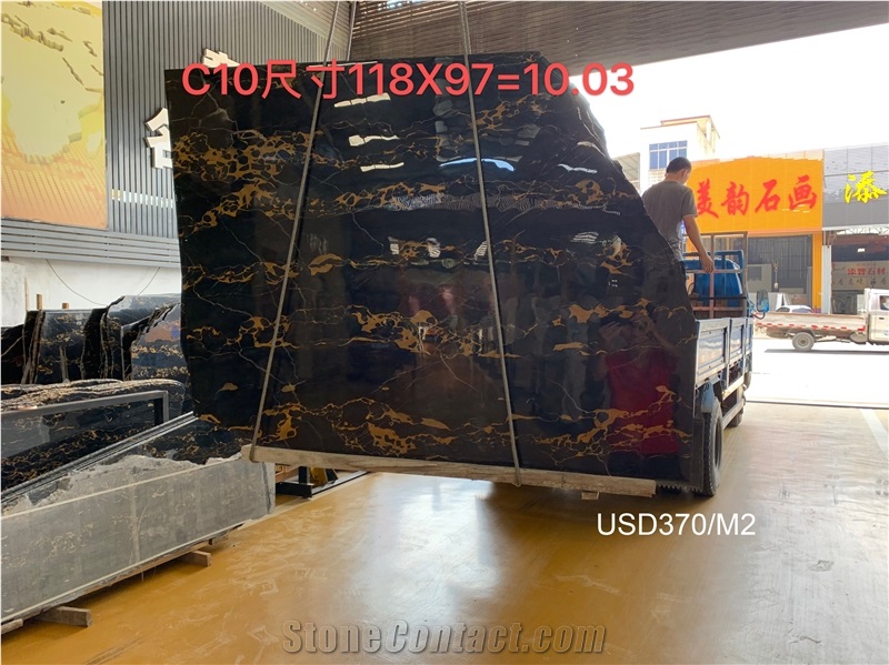 Italy Nero Portoro Macchia Larga Oro Black Vena Fine Slab