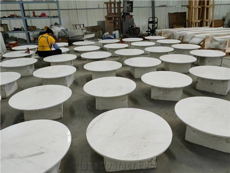 White Volakas Marble Polished Dining Table Tops