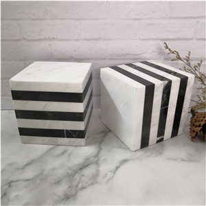Decorative White And Black Marquina Marble Bookend