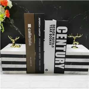 Decorative White And Black Marquina Marble Bookend