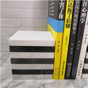 Decorative White And Black Marquina Marble Bookend