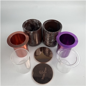 Red Levanto Marble Candle Holder With Metal Lid