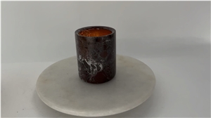 Red Levanto Marble Candle Holder With Metal Lid
