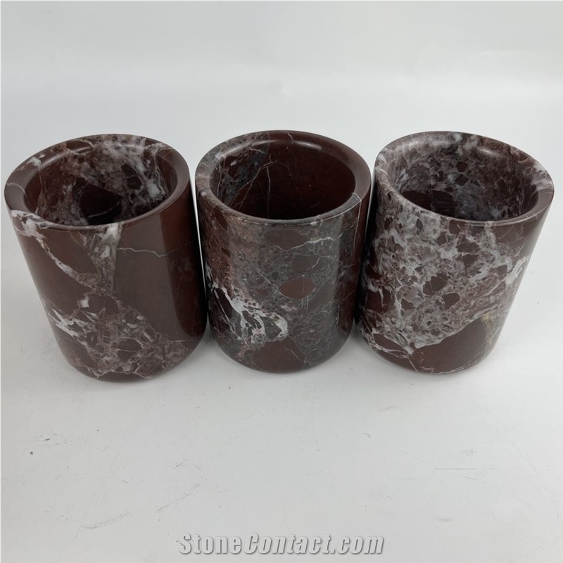 Red Levanto Marble Candle Holder With Metal Lid