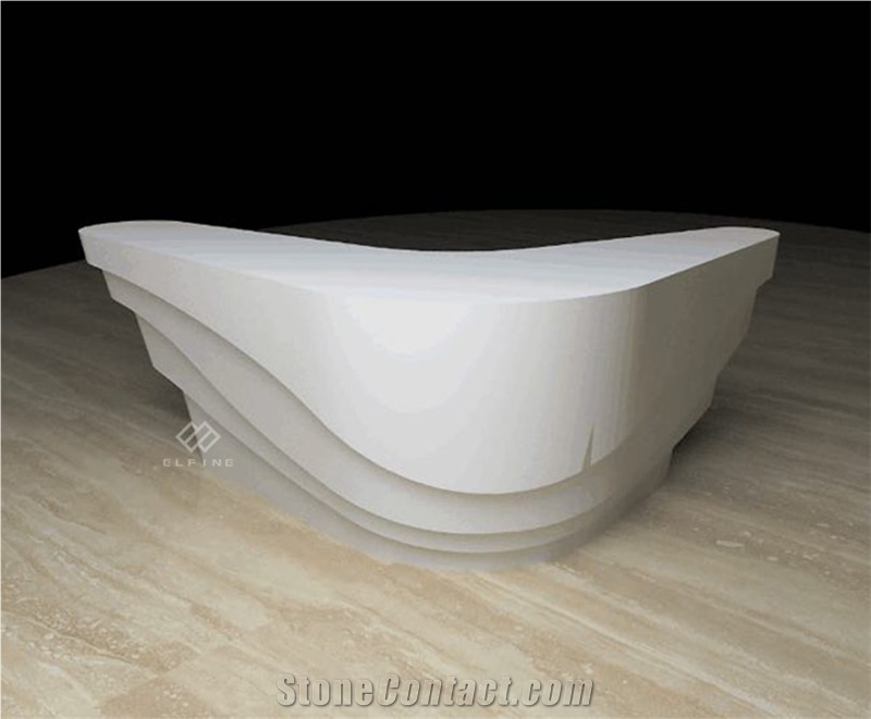 Custom Logo Two Person White Artificial Marble Curved Reception Desk