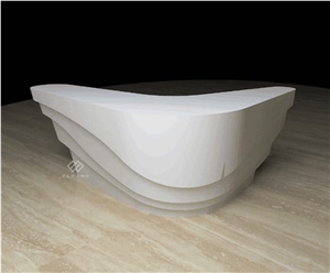 Custom Logo Two Person White Artificial Marble Curved Reception Desk Custom Logo Two Person White Artificial Marble Curved Reception Desk