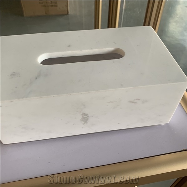 Custom White Marble Tissue Box For Hotel And Villa Decor