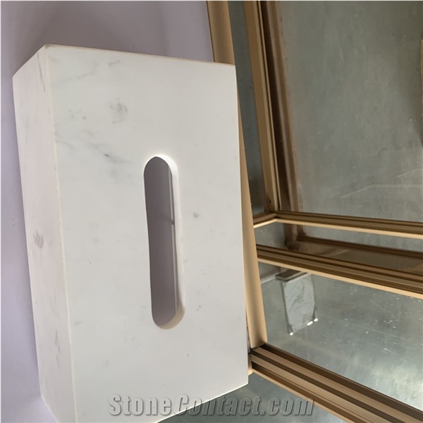 Custom White Marble Tissue Box For Hotel And Villa Decor
