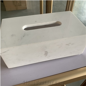 Custom White Marble Tissue Box For Hotel And Villa Decor