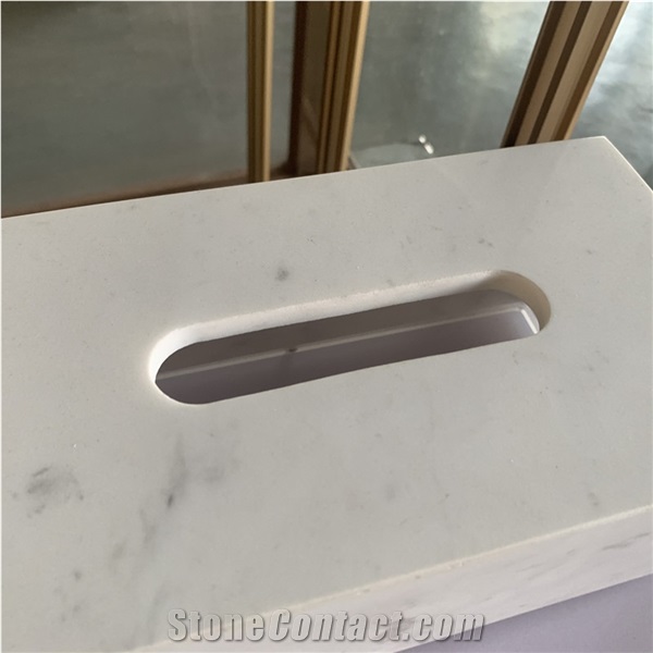 Custom White Marble Tissue Box For Hotel And Villa Decor