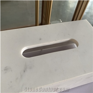 Custom White Marble Tissue Box For Hotel And Villa Decor