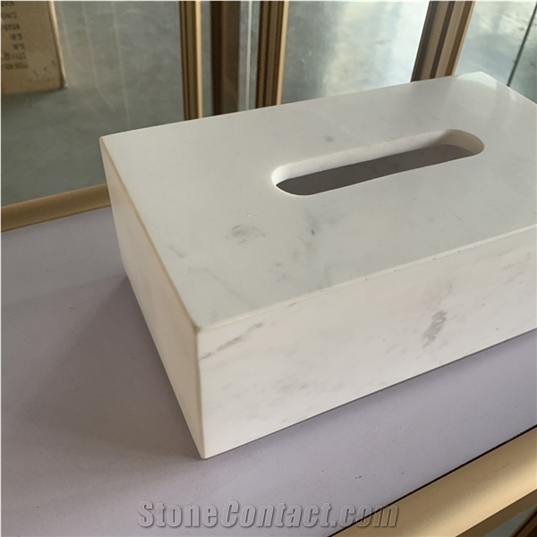 Custom White Marble Tissue Box For Hotel And Villa Decor
