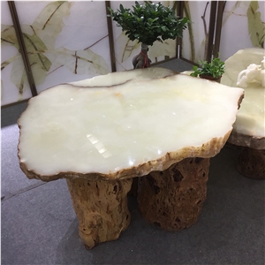 Interior Decor Polished Green Onyx Table