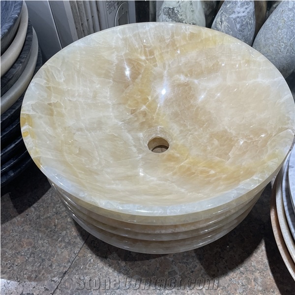 Luxury Round Yellow Onyx Bathroom Sink For Home Decor