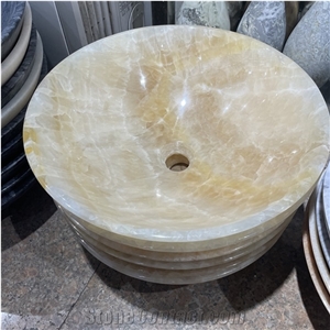 Luxury Round Yellow Onyx Bathroom Sink For Home Decor