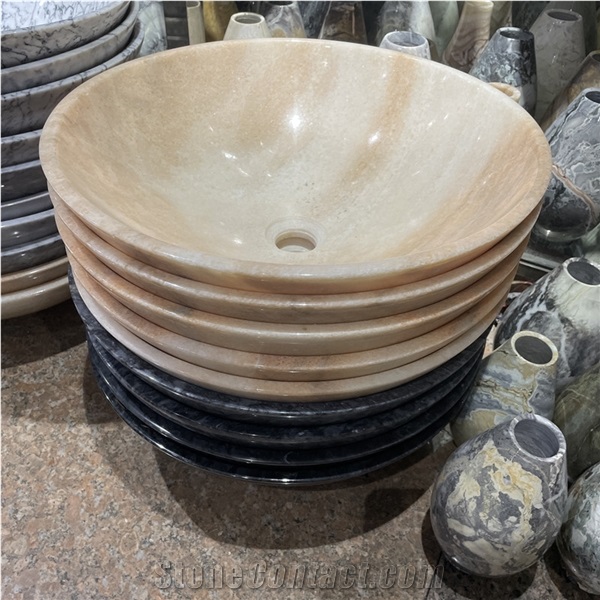 Luxury Round Yellow Onyx Bathroom Sink For Home Decor