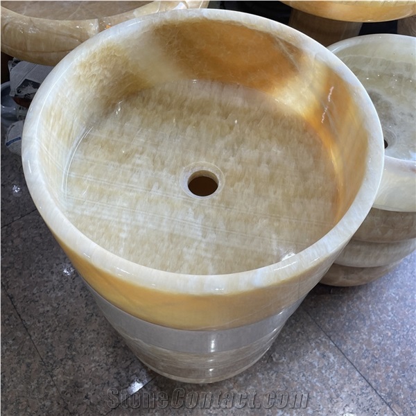Luxury Round Yellow Onyx Bathroom Sink For Home Decor