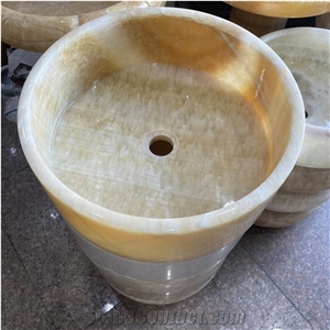 Luxury Round Yellow Onyx Bathroom Sink For Home Decor