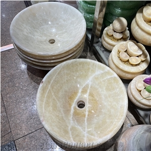 Luxury Round Yellow Onyx Bathroom Sink For Home Decor